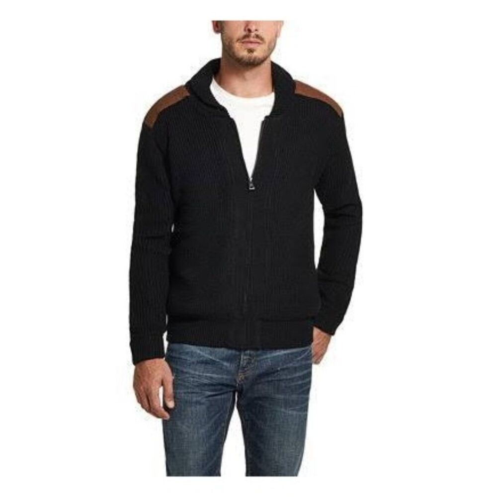 Roundtree & Yorke Men’s Black Cable Zip Front Cardigan Sweater Size L